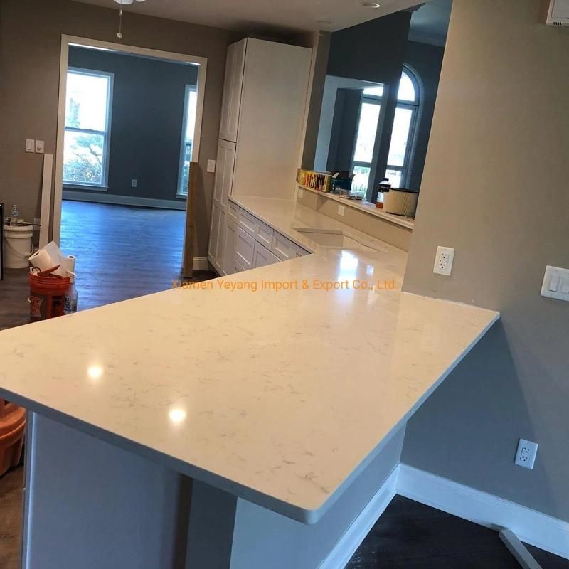 Polished Middle White/Carrara White Quartz Countertops for Kitchen Project (US Project)