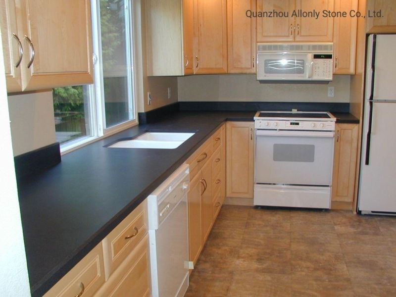 Black Solid Surface Artificial Engineered Quartz Kitchen Countertop