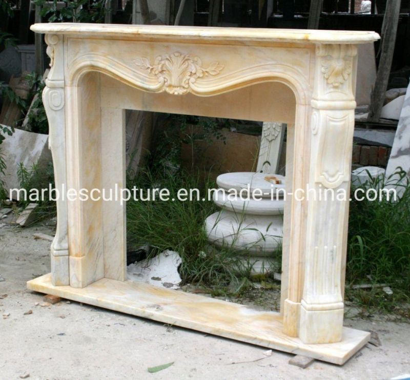 Elegant Natural Stone Sculpture Carving Marble Fireplace (SYMF-137)