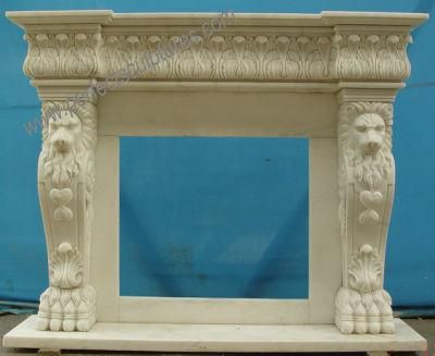 China Carrara White Marble Fireplace with Carved Lion Statue (QY-LS014)