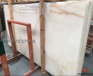 White Onyx Slab with Yellow Lines for Background