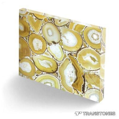 Polished Finishes Yellow Gemstone Slabs Natural Agate Table Top