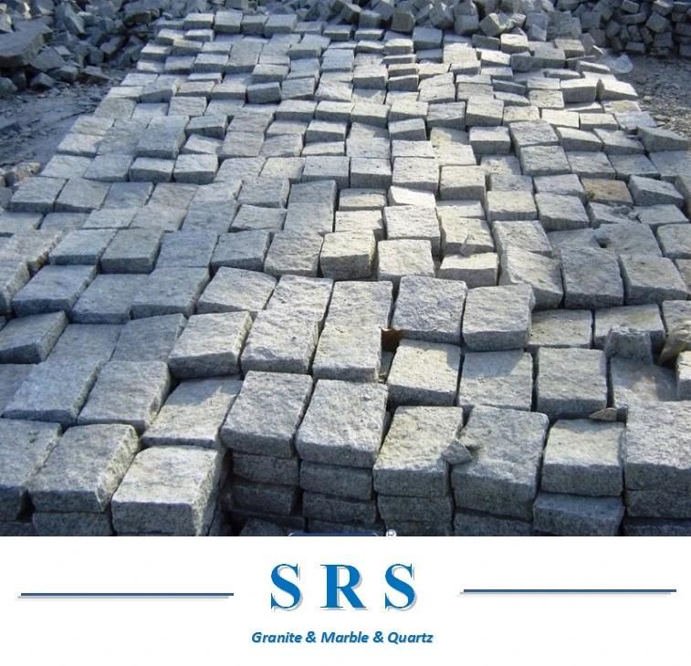 Natural Rough Split Granite Stone Cubic Cobblestone Paver on Mesh for Outdoor Driveway/Walkway Flooring