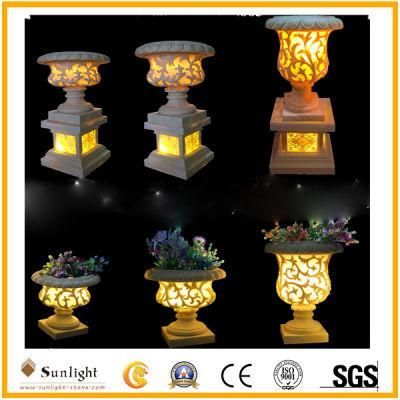 Hand Carved Garden Sandstone Polyresin Sculpture Flowerpot