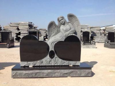 Double Heart Shape Granite Angel Headsotne Tombstone Headstone