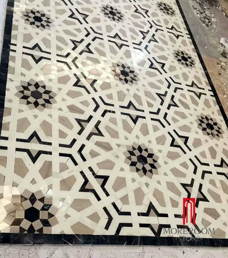 Classical Marble Stone Mosaic Inlay Waterjet Cutting Shape Tile for Floor
