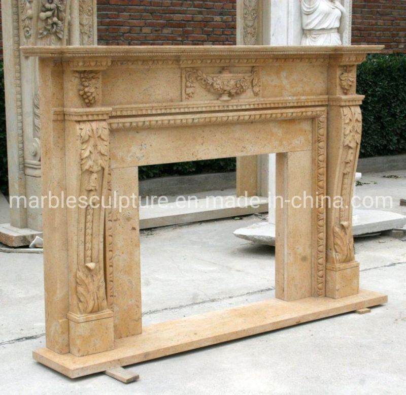 Home Decoration Beige Stone Mantel Carved Marble Fireplace (SYMF-248)
