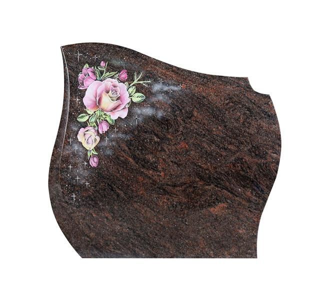 New Design Indian Aurora Red Granite Gravestone Slab with Colored Flowers