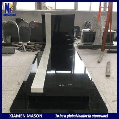 Modern Design White Marble and Absolute Black Granite Tombstone