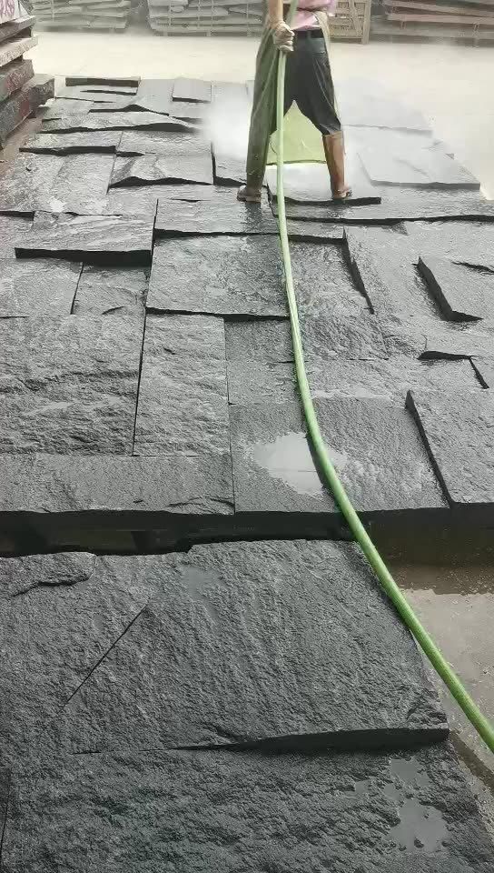 Natural Stone Tile Gardern Design Exterior Black Mushroom Granite Wall Cladding
