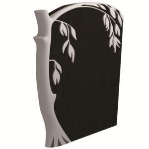 Absolute Black Granite Upright Headstone with Carved Tree decoration
