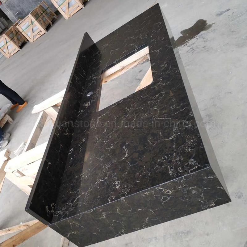 20mm 30mm Black Calacatta Artificial Quartz Stone Slab for Kitchen Countertop Wall Tile