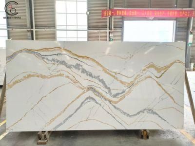 White Calacatta Quartz Stone with Mountain Veins for Worktop