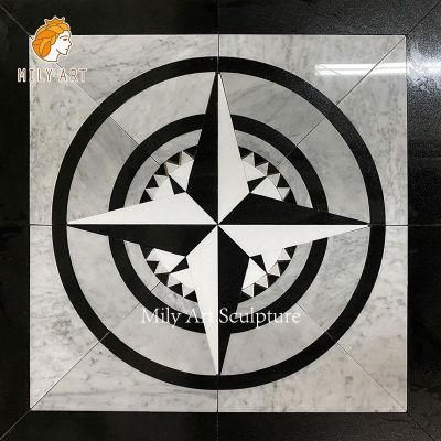 Modern Black and White Stone Waterjet Medallion Carpet Tile