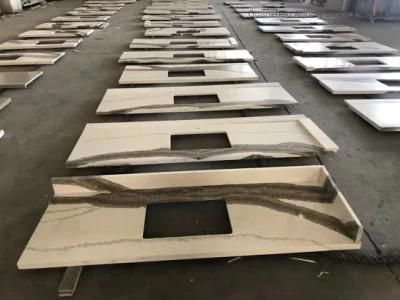 Custom Made Artificial Quartz Panda White Bathroom Countertop with Backsplash