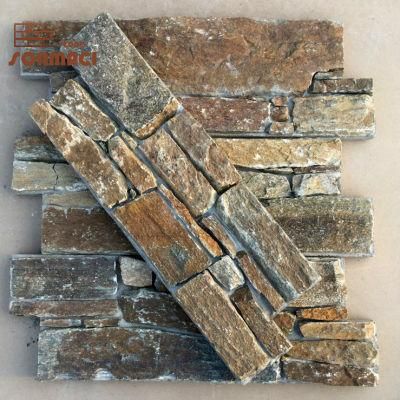 Natural Yellow Slate Stacked Cement Wall Panels
