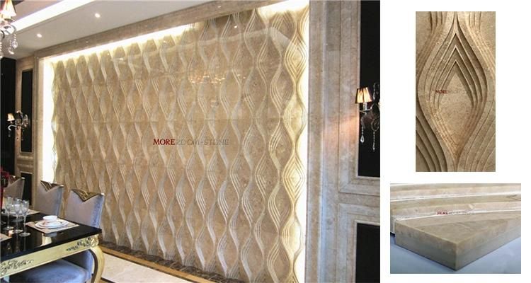 Moreroom Stone Commercial Lobby Wall Decor Eye Shape Cappuccino Beige Marble Wall Panel