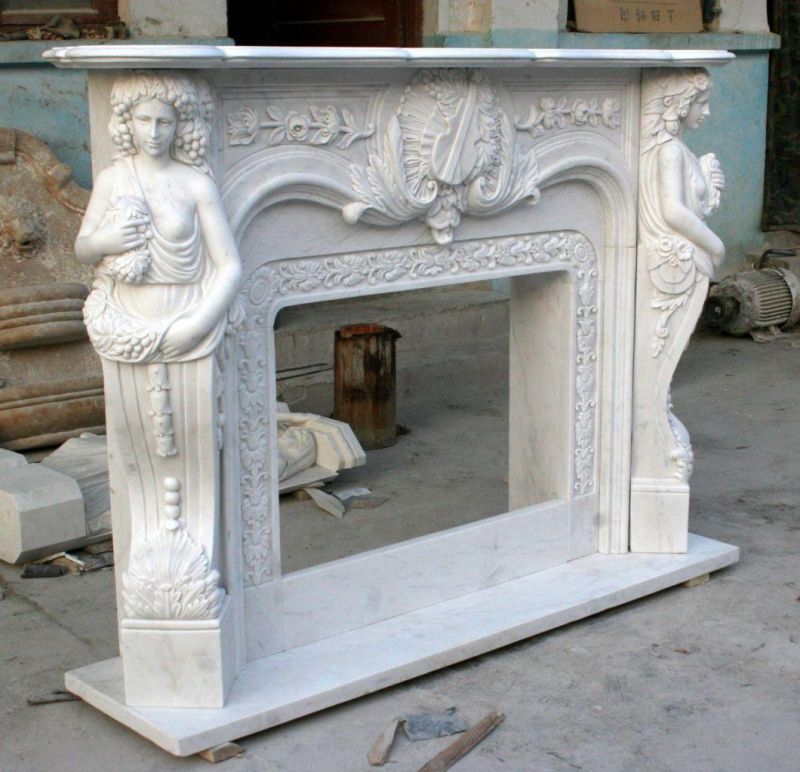 Beautiful European Cultured Marble Fireplace Hand Carving Lady Statue (SY-MF289)