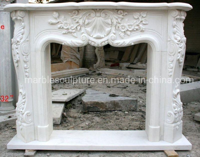 Natural Stone Carving White Marble Fireplace Mantel (SY-MF308)