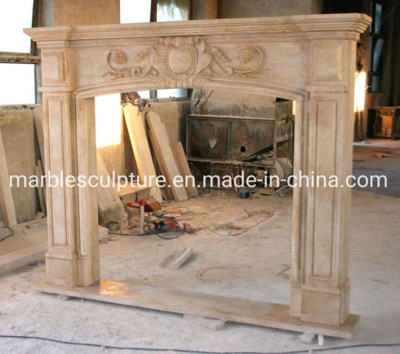 Simple Style Sculpture Beige Stone Mantel Marble Fireplace (SYMF-096)