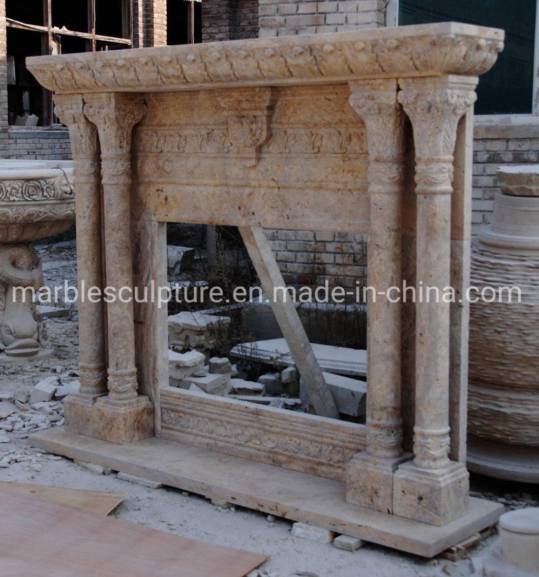 Antique Natural Stone Mantel Marble Fireplace with Column (SYMF-270)