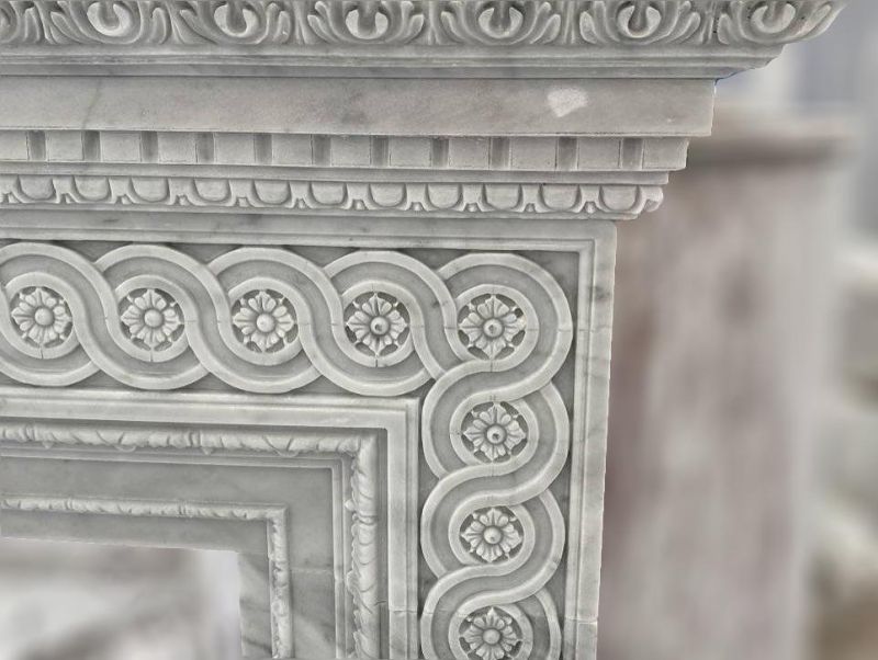 Hand Carved Natural Stone White Marble Fireplace Surround