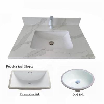 Factory Price Popular Calacatta White Quartz Stone Bathroom Vanity Top