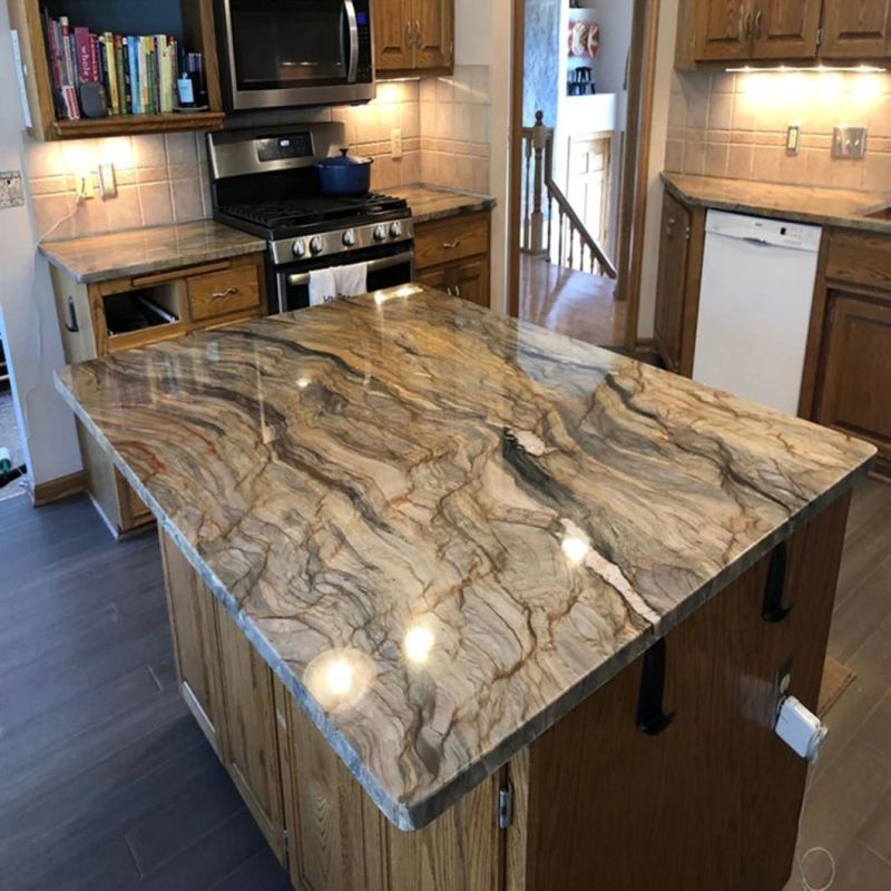 Brazilian Natural Gold Silk Quartzite Slab Exotic Stone for Countertop and Villa Decoration