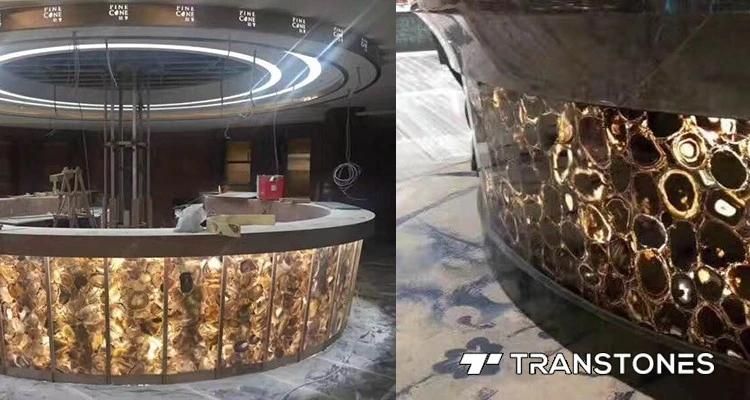 Polished Backlit Translucent Natural Agate Slab Stone for Interior Ceiling
