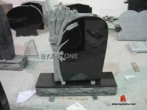 Black Granite Headstones Flower Carving, Granite Tombstones