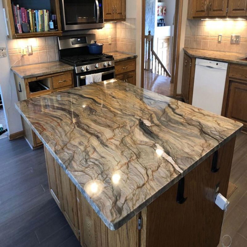 Brazil Marble Fusion Golden Silk Road Quartzite Slab for Kitchen Countertop