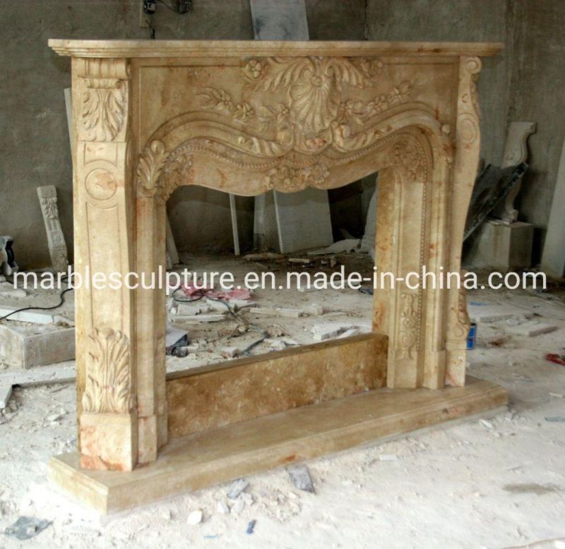 Beautiful Home Furniture Beige Stone Mantel Marble Fireplace (SYMF-200)