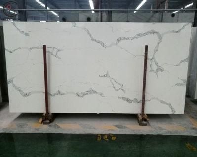 Scratch Resistant Artificial Calcutta White Marble Quartz Stone for Lab Table