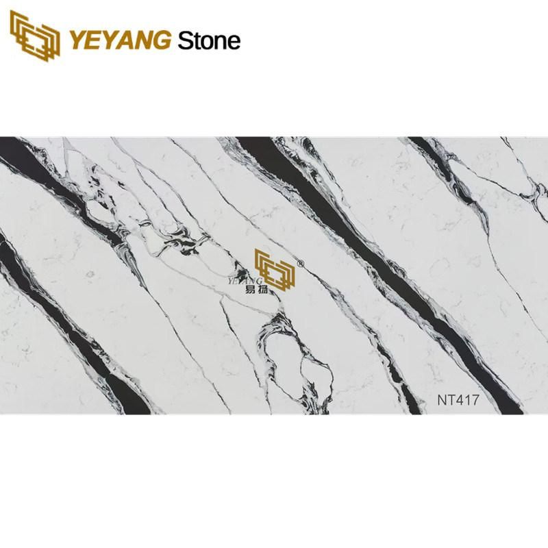 Superior White Quartz Black Veinings for Kitchen Waterfall Island Countertop