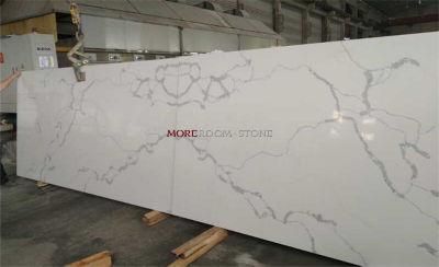 China Supplier Foshan Artificial Engineered Faux Stone Bookmatch Calacatta Staturio Marble Quartz Slab for Kitchen Countertops
