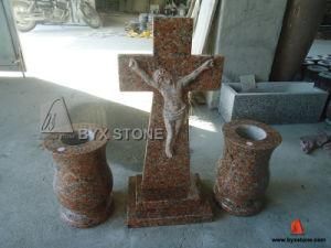 Maple Red Granite Jesus Cross Tombstone