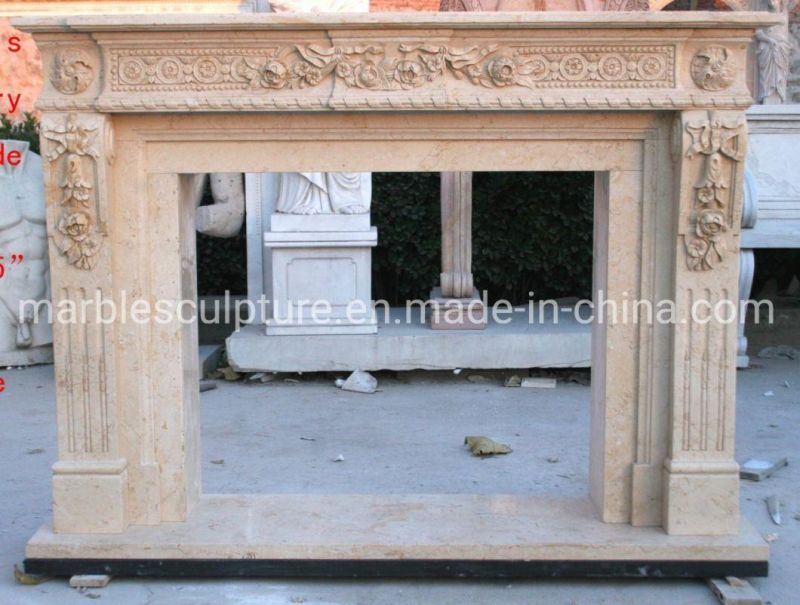 Custom Made Elegant Beige Stone Sculpture Mantel Marble Fireplace (SYMF-250)