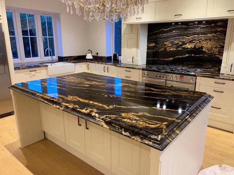 Black/Gold Granite/Marble for Kitchen Countertop/Cabinet/Table/Furniture Bathroom Vanity/Vanities Slab Wholesale