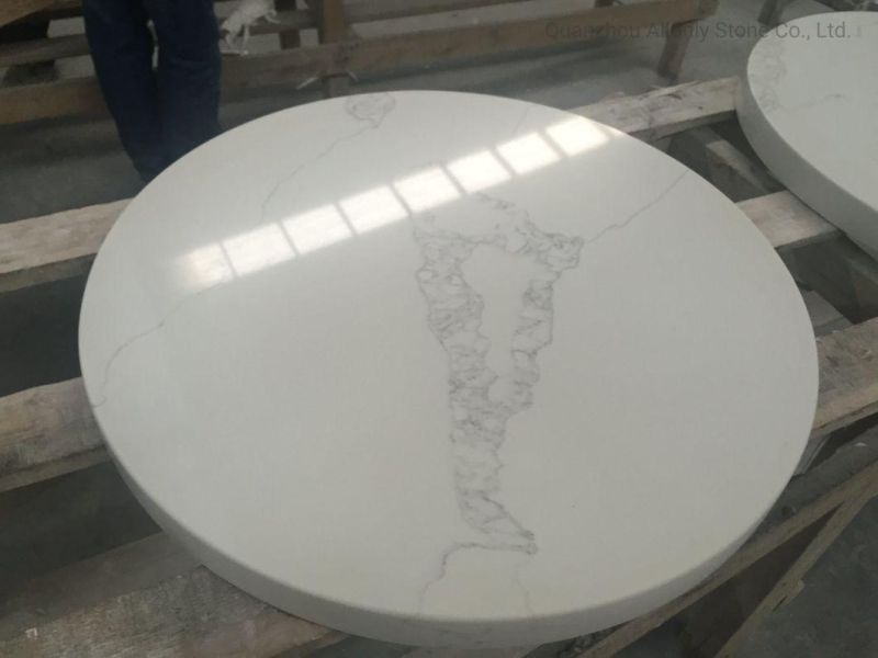 Luxury Hotel Table Design Artificial Calacatta White Quartz Stone Table Top