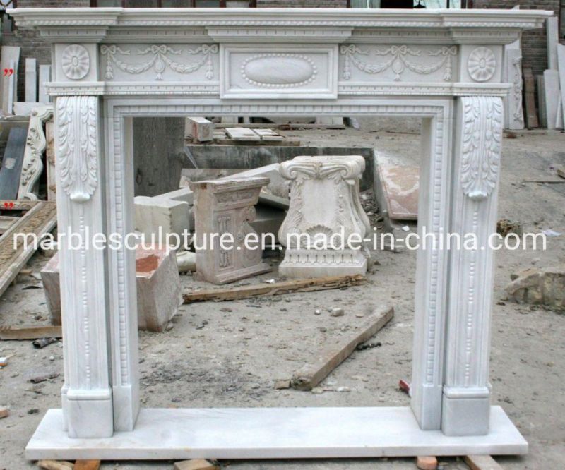 Indoor Decoration White Marble Fireplace Hand Carved (SYMF-154)