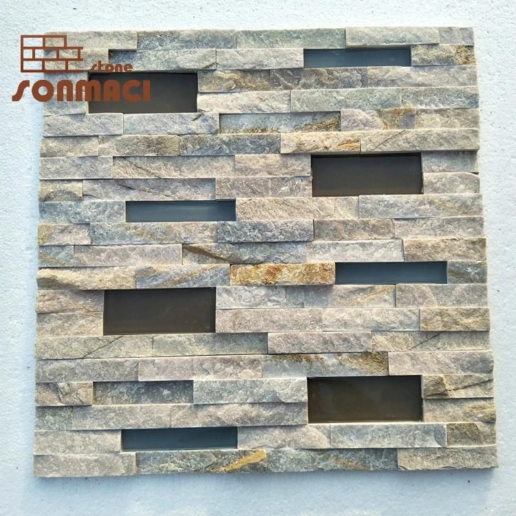 Glued Beige Slate Stacked Stone Wall Panels