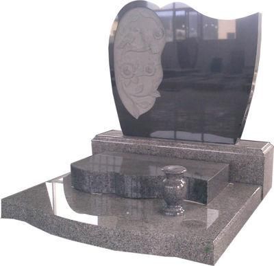 Black Granite European Headstone Monument Tombstone with Custom Design