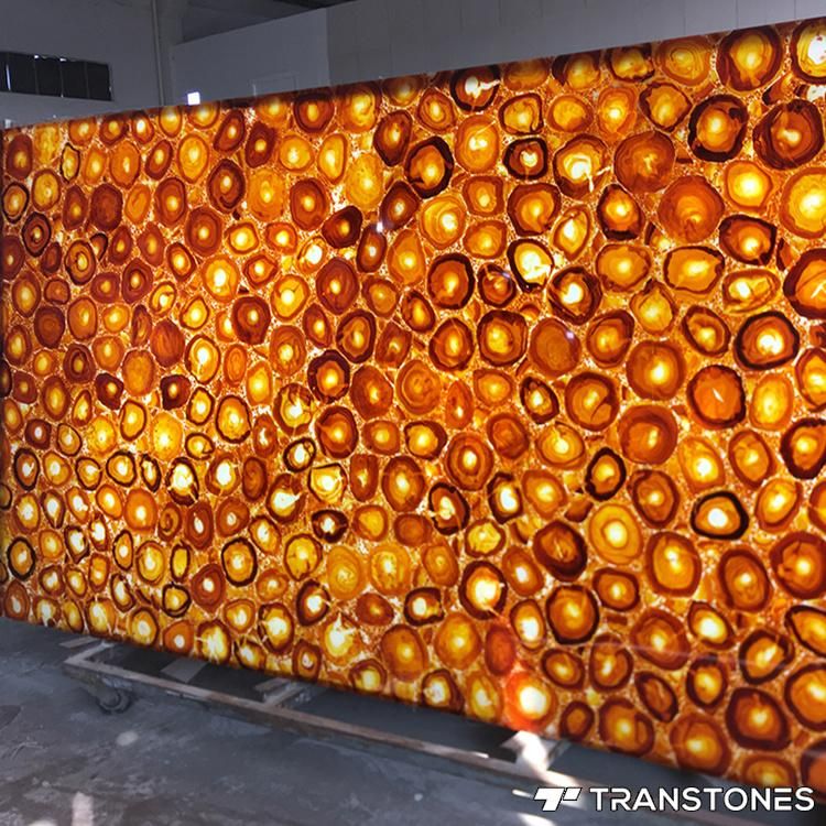 Translucent Decorated Polished Red Artificial Agate Counter Top