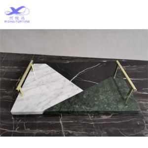 Popular Splicing Rectangle Marble Trays with Gold Handles