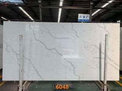 White 6048 Artificial Calacatta Quartz Stone Slab with Beautiful Veins
