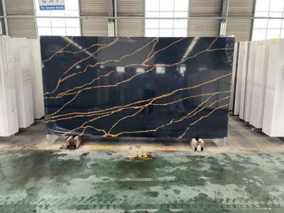 Black Calacatta Quartz Stone Used for Worktops with Gold Veins