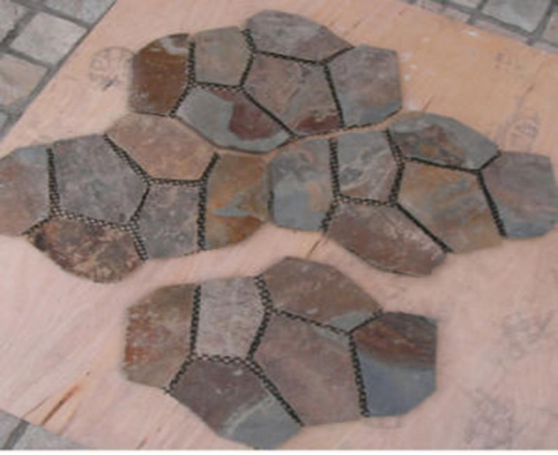 Exterior Decoration Natural Slate Paving Rusty/Yellow Wooden Vein Slate Flagstone Pattern Landscape
