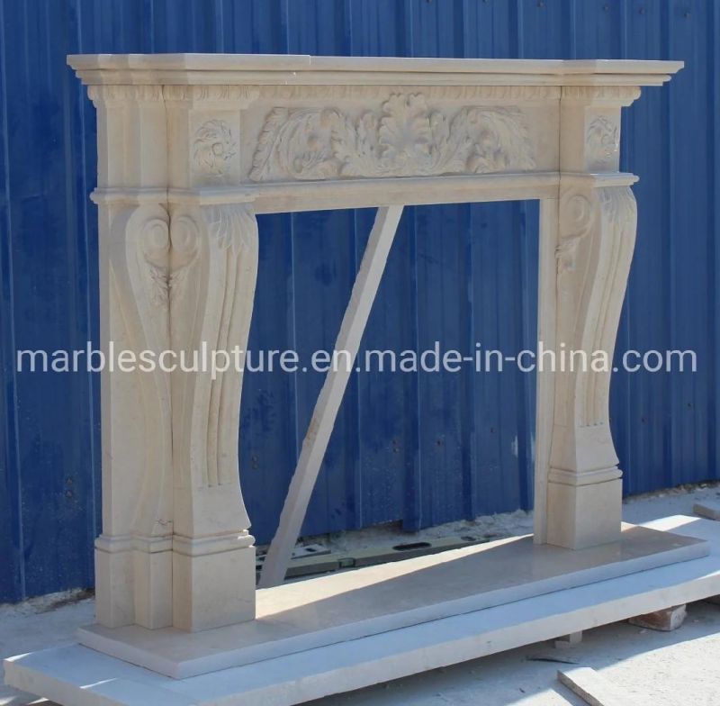 Elegant Hand Carved Marble Fireplace Mantel Home Decoration (SYMF-295)