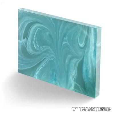 Blue Backlit Faux Alabaster Sheet Resin Solid Surface Table Top
