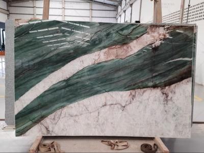 Empire Style Luxury Villa Background Wall Decor Green White Quartzite Marble Stone Slab
